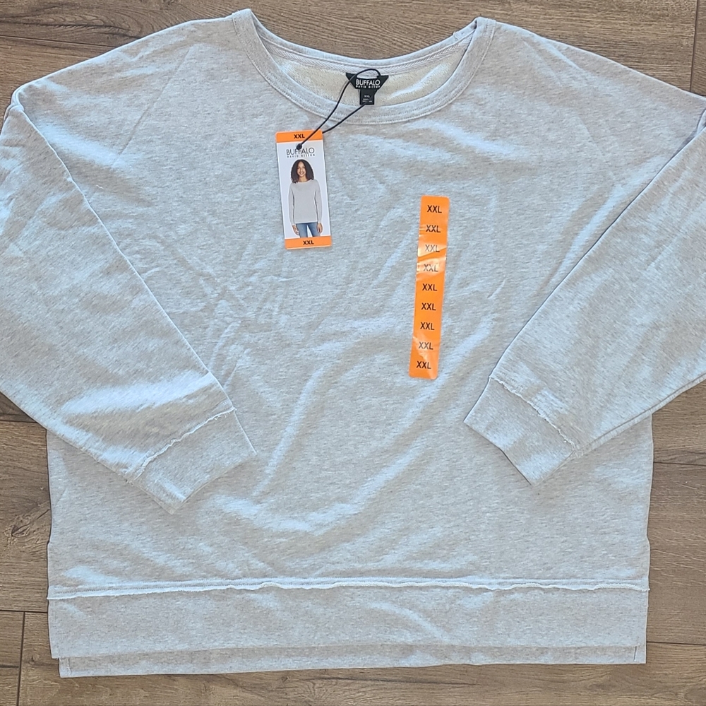 NEW With tags - BUFFALO - Light Gray Pullover Sweatshirt, Hi-low Hem, Size XXL